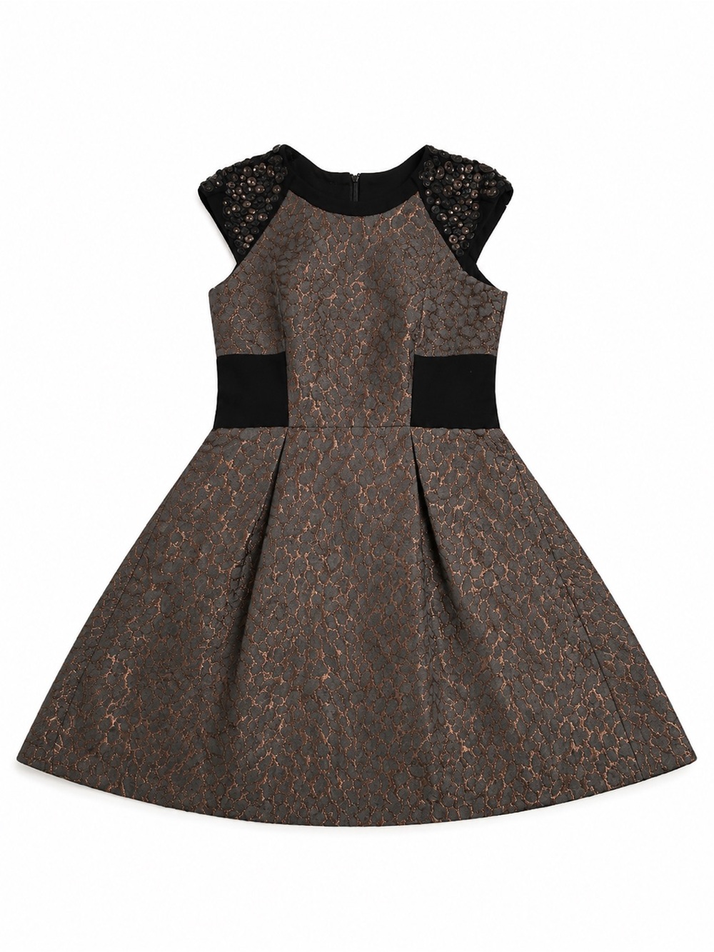 Karen Millen Metallic Jacquard Fit Flare Cocktail Dress Embellished US 6